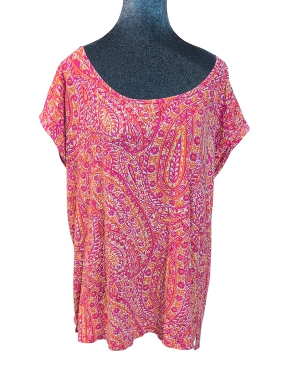 Lauren Ralph Lauren Pink & Orange Paisley Cotton T-Shirt Size 2X